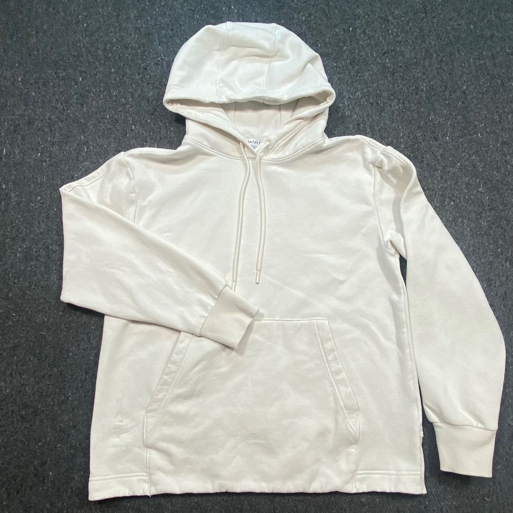Athleta Minimalist Womens S Cream White Coaster‎ Luxe Pullover Hoodie Sweatshirt